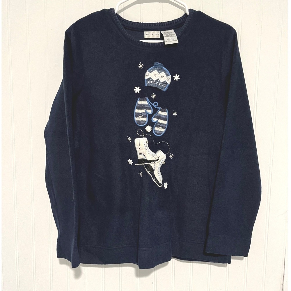 White Stag Fleece Sweatshirt Women Small 4/6 Navy Blue Winter Skates
